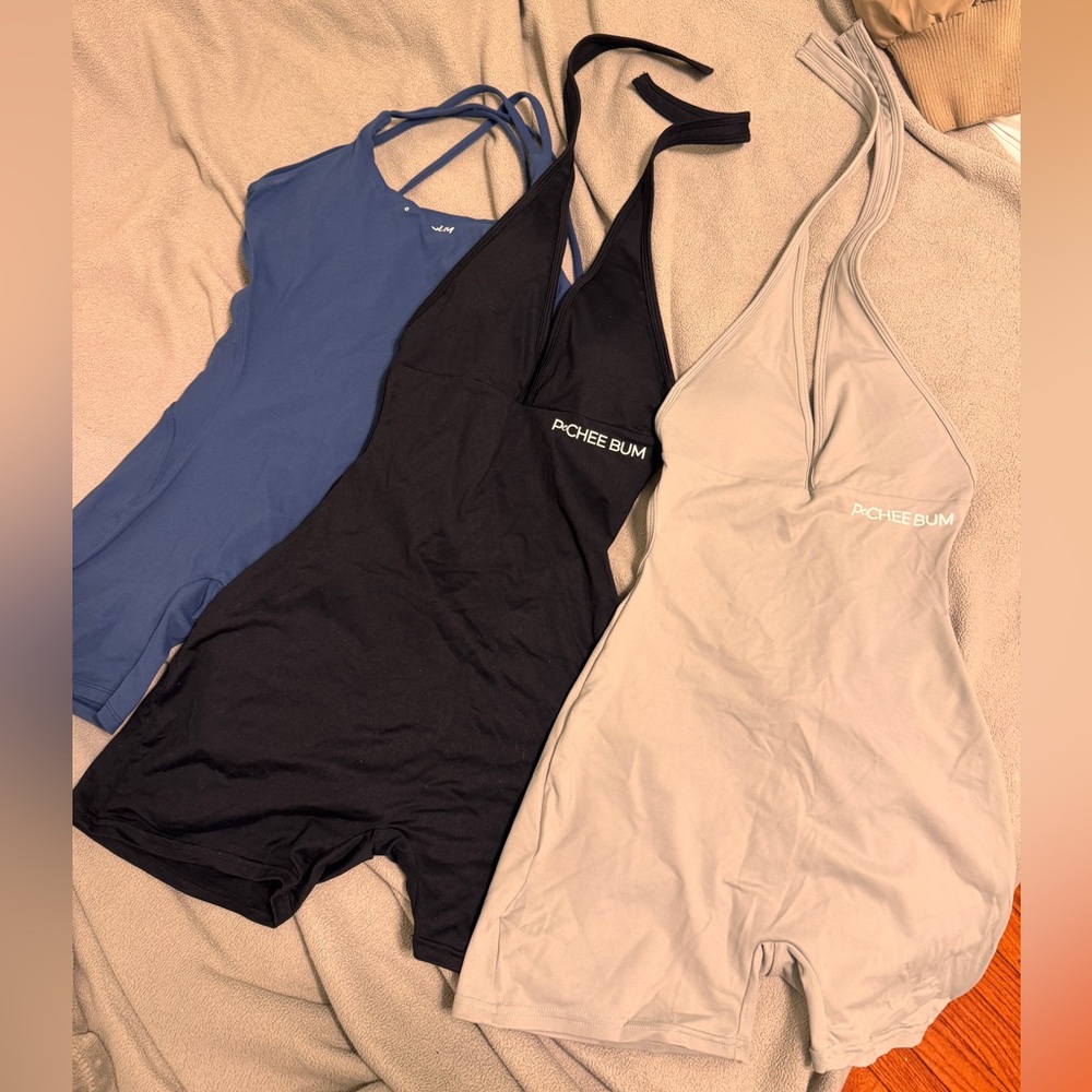 PChee Bum Women's backless Bodysuit Trio - Blue, Black, Gray